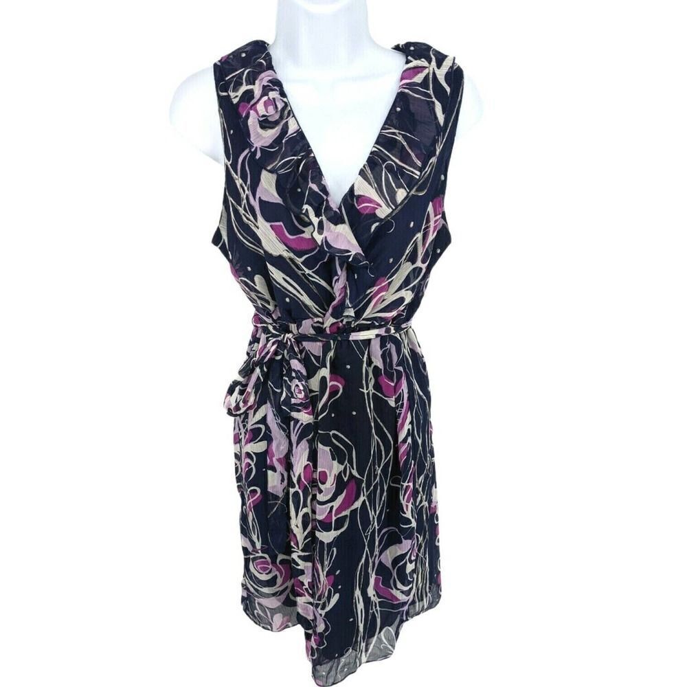 Motherhood Maternity Blue Floral Dress Size Medium Sleeveless Ruffle Sheer Lined